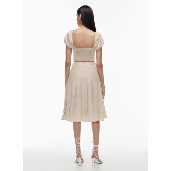 Aritzia WILFRED Wanderer Blue Linen Cropped Puff Sleeve Bustier Blouse, Size S - Picture 13 of 15